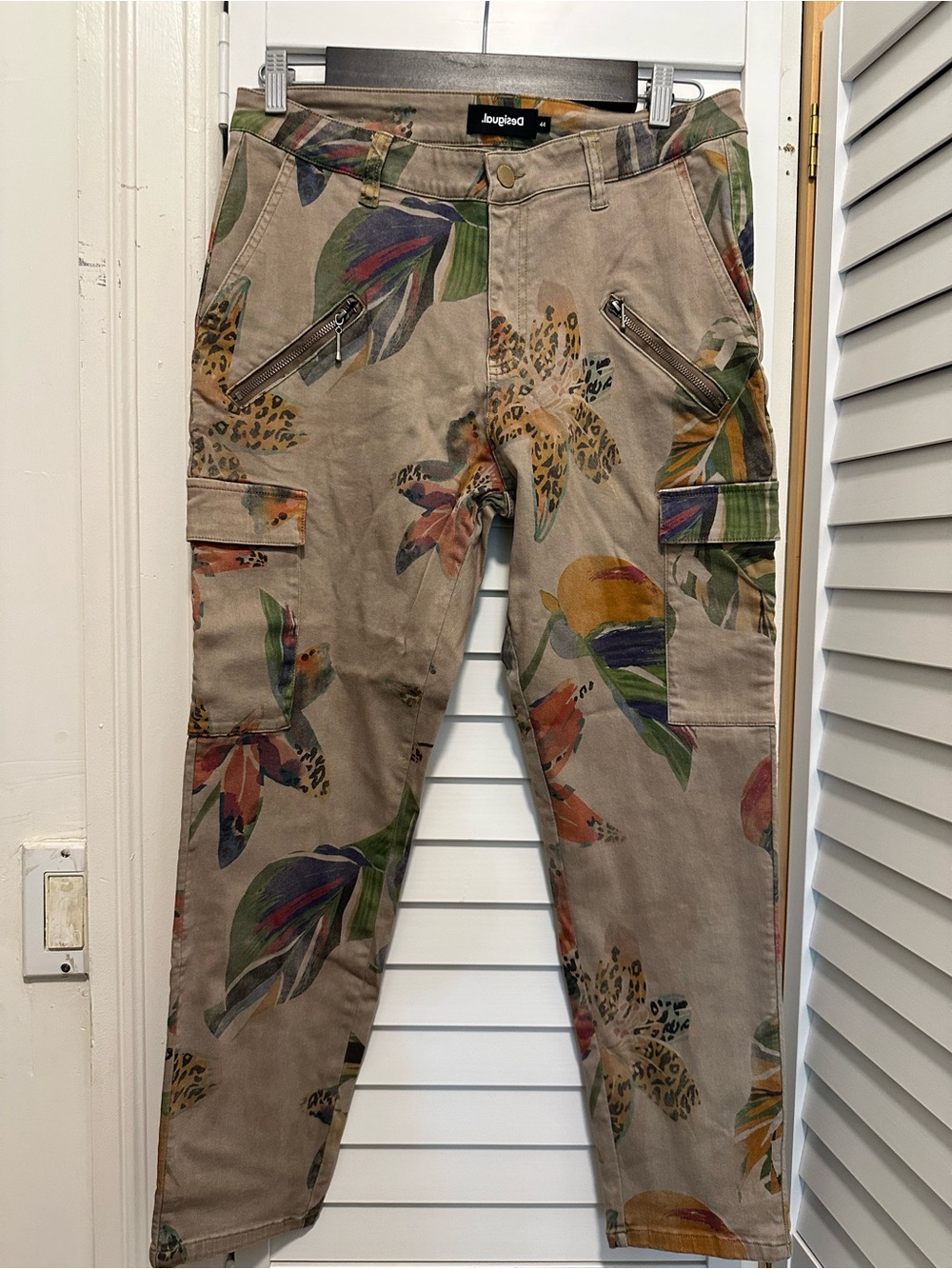 Desigual Floral Print Cargo Pants in Tan and Multicolor